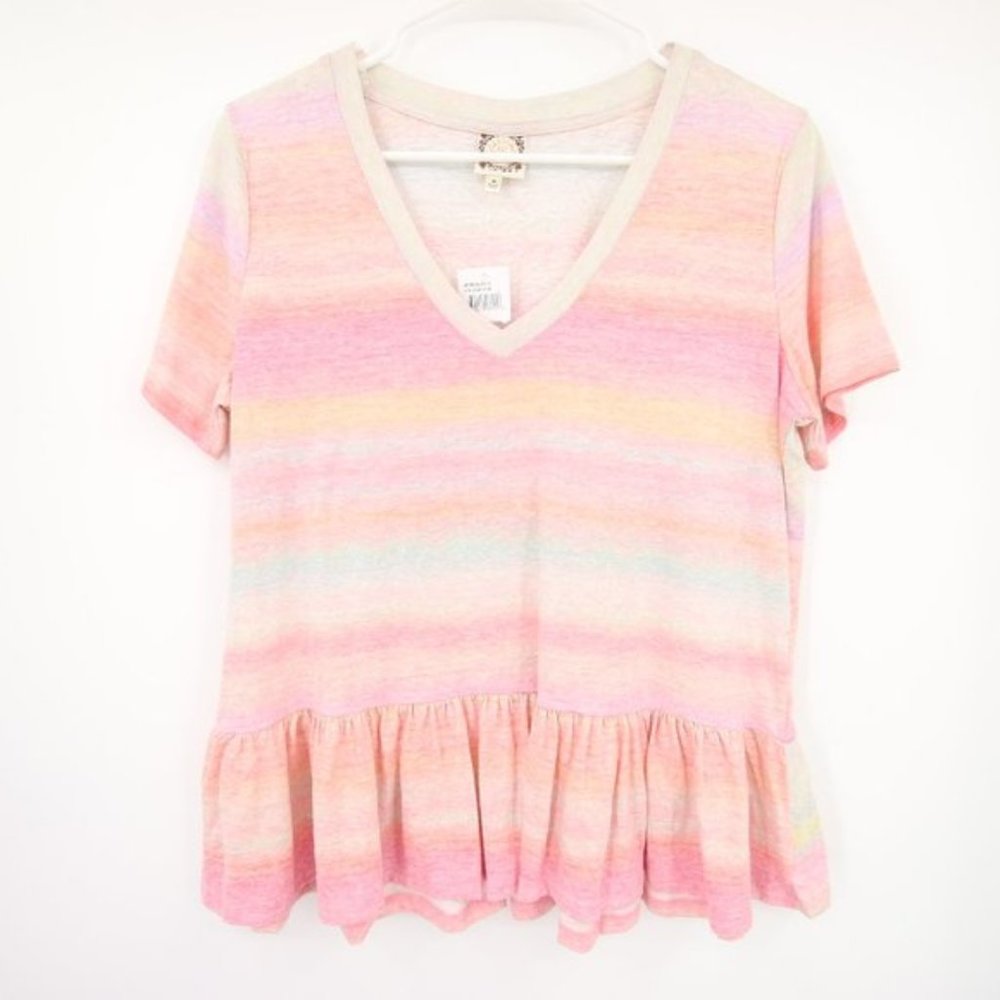 NWT Pink Stripe Ombre Ruffle Hem Top by Tru Self Size M